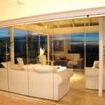 Cleaview frameless folding stacking doors viewed fom  the outside
